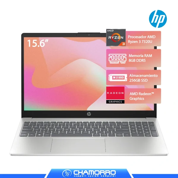 LAPTOP HP 15-FC0005LA, RYZEN 3 7320U, 8GB DDR5, 256GB NVME, 15.6P FHD PLATEADA