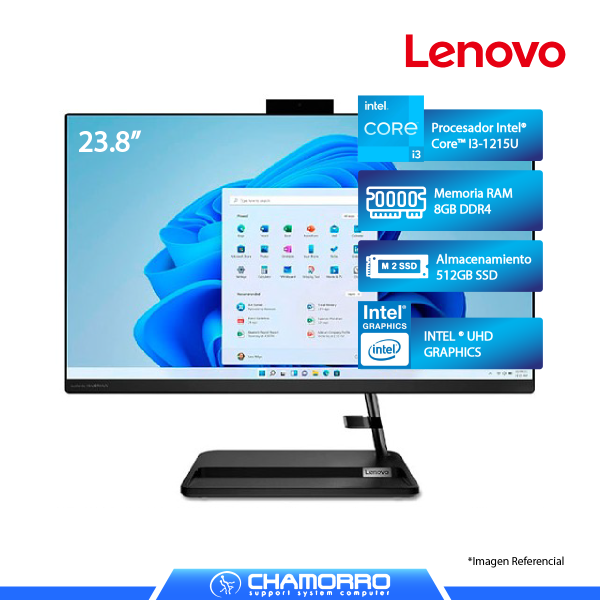 ALL IN ONE LENOVO IDEACENTRE 3 24IAP7, INTEL CORE I3-1215U, 8GB RAM, SSD 512GB, 23.8" FHD, GRÁFICA INTEL UHD, W11HOME