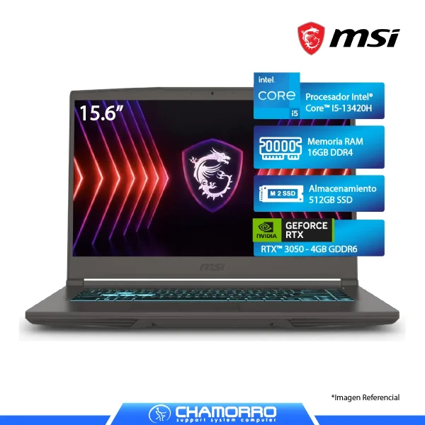 LAPTOP MSI THIN 15 B13UC, I5-13420H, 16GB DDR4, 512GB SSD, 15.6" FHD, RTX 3050 4GB