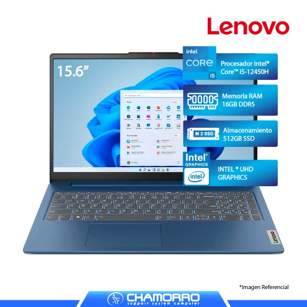 LAPTOP LENOVO IDEAPAD SLIM 3 15IAH8, I5-12450H, 16GB DDR5, 512GB SSD, 15.6" FHD, INTEL UHD GRAPHICS