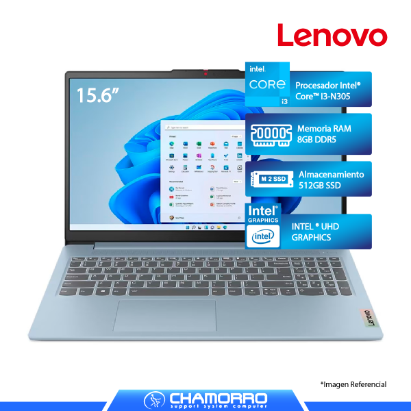 LAPTOP LENOVO IDEAPAD SLIM 3 15IAN8, I3-N305, 8GB DDR5, 512GB SSD, 15.6" FHD